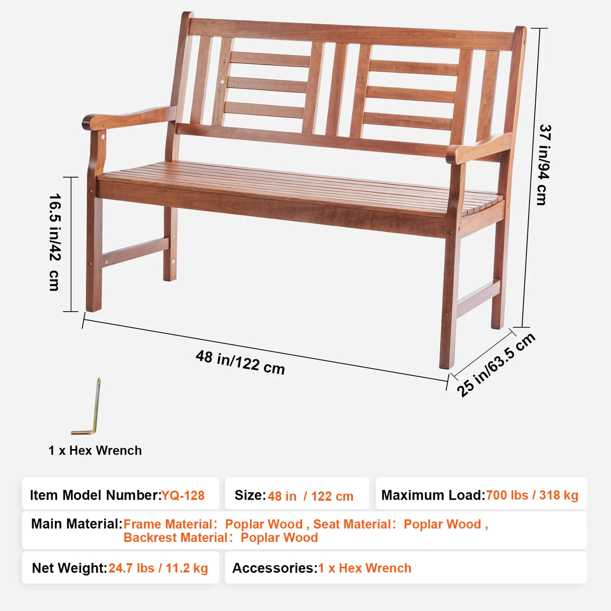 SucceBuy Outdoor Bench Wooden Metal Garden Bench for Outdoors 480 lbs Load Capacity Bench Outdoor Garden Park Bench
