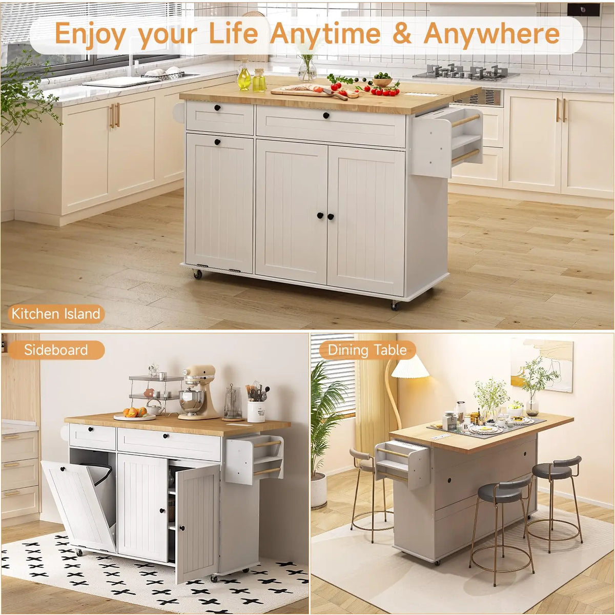 ONBRILL Rolling Kitchen Island Cart With Power Outlet And Storage