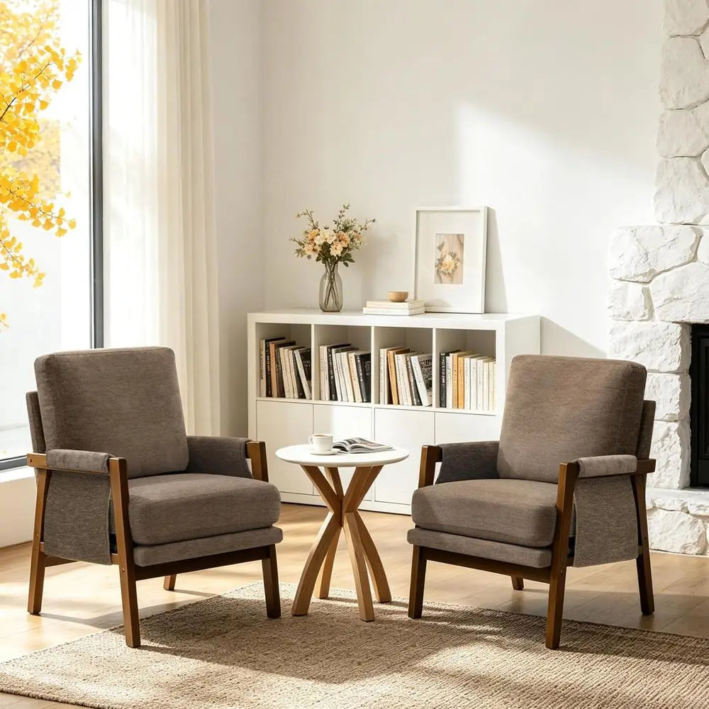 Upholstered Wood Accent Armchair for Bedroom and Living Room