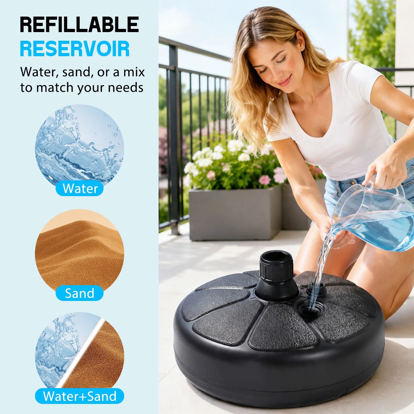 Heavy Duty Round Patio Parasol Base Stand For 36mm Umbrella Pole