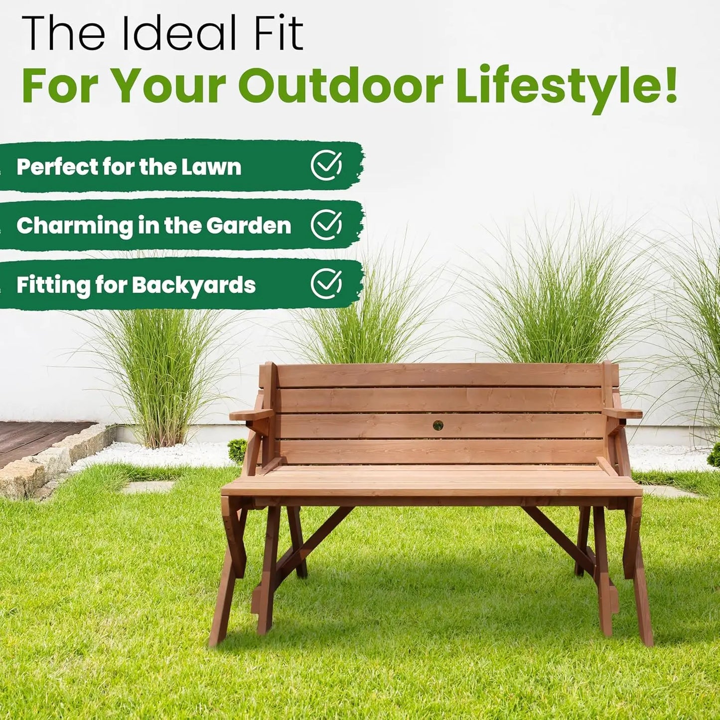 Merry Garden Interchangeable Wooden Picnic Bench And Table Outdoor Patio