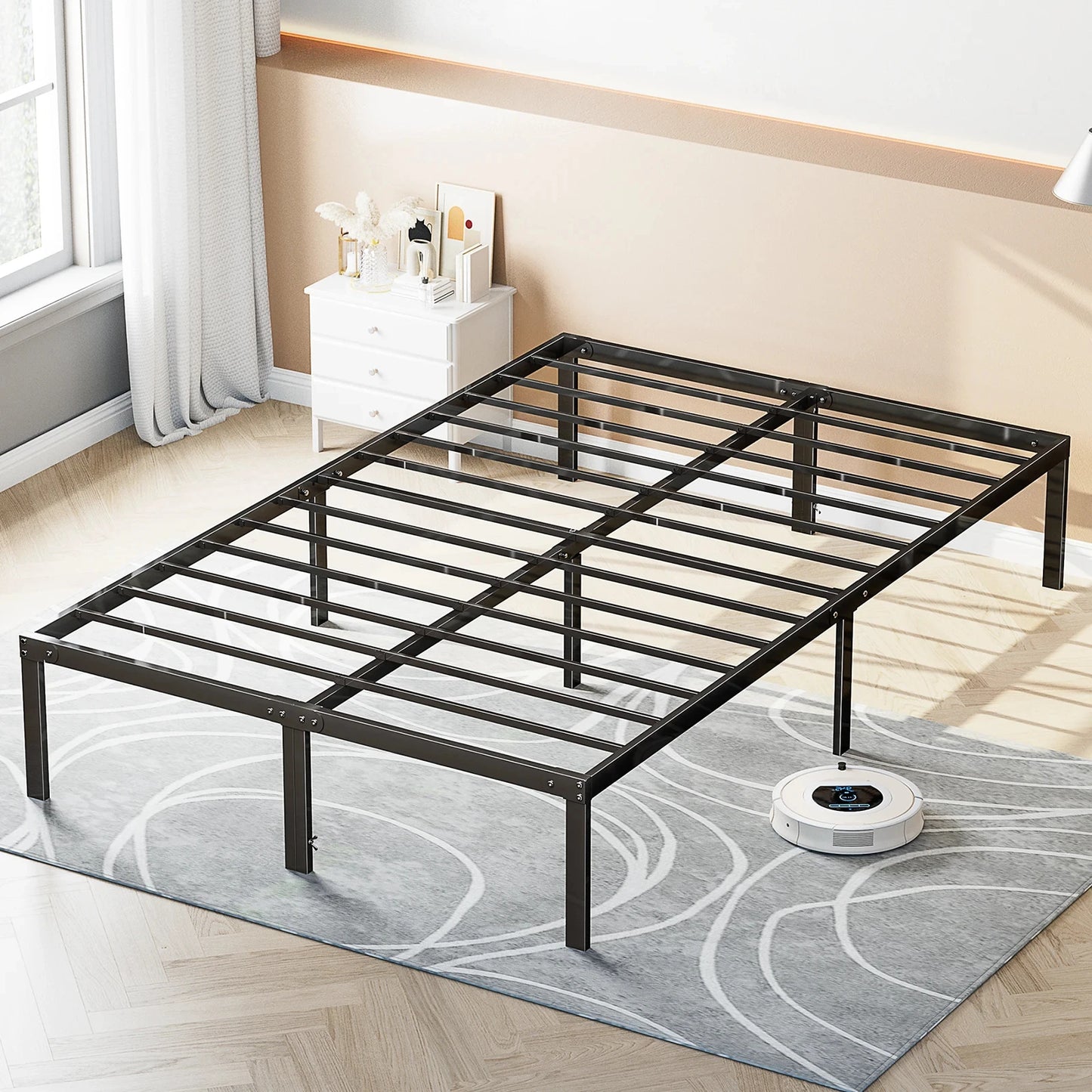 JHK Bed Frame Metal Platform With Sturdy Steel Slats Storage
