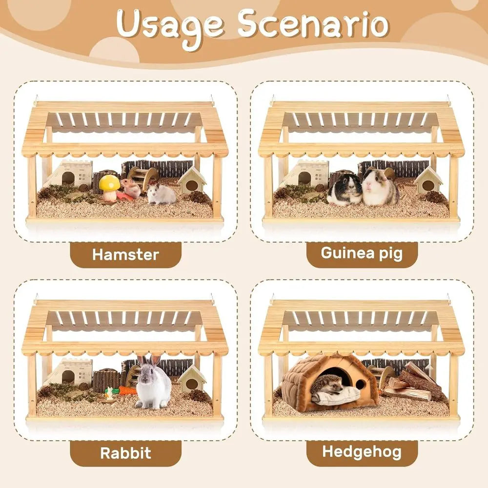 24 Inch Acrylic Hamster Cage with 2 Small Hamster Houses - Long-Lasting, Easy Clean for Guinea Pigs, Clear View Design for Activ