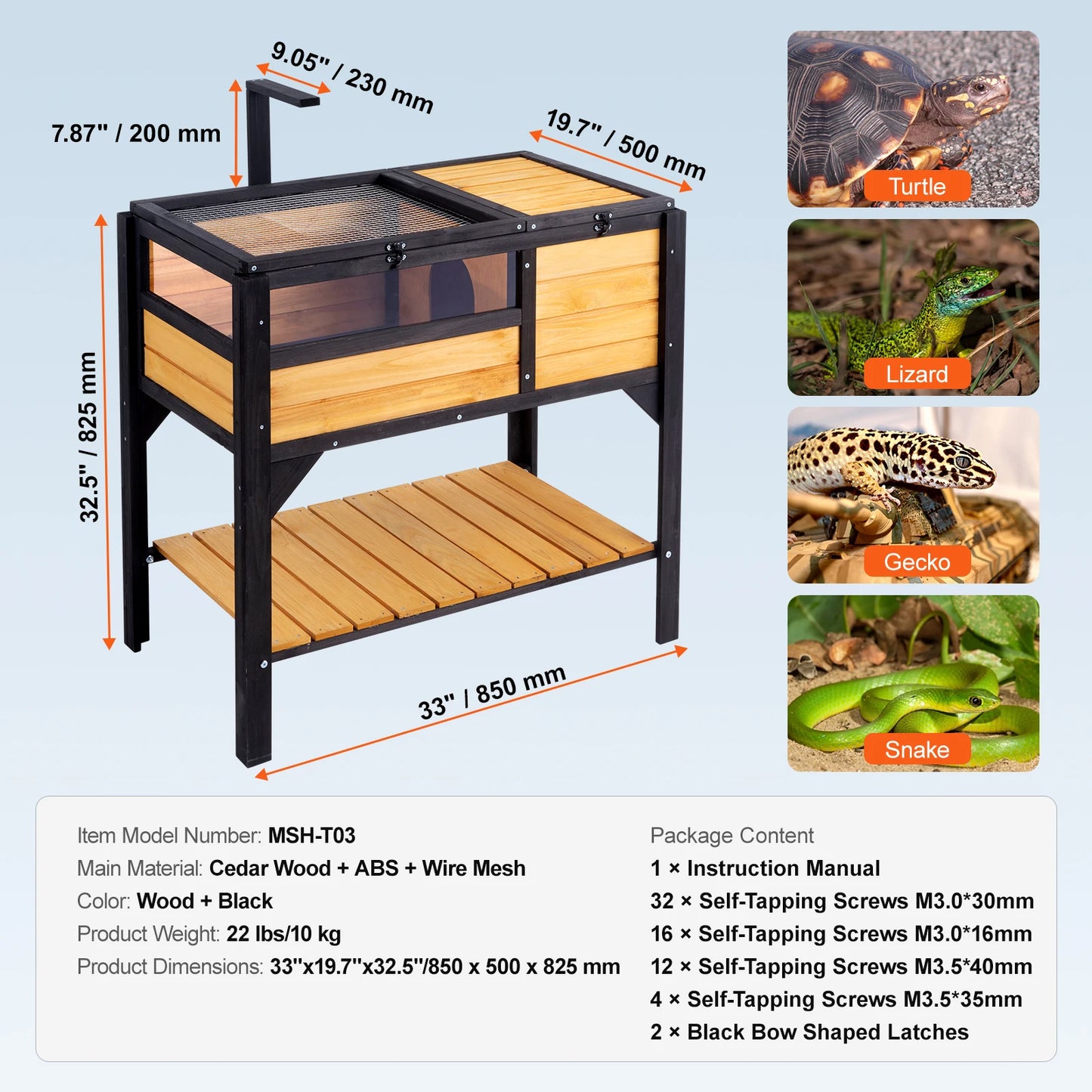 SucceBuy 3-Room Tortoise House Tortoise Habitat Wooden Enclosure Indoor Outdoor Openable Roof Large Reptile Cage44" x 25.6"x 24"