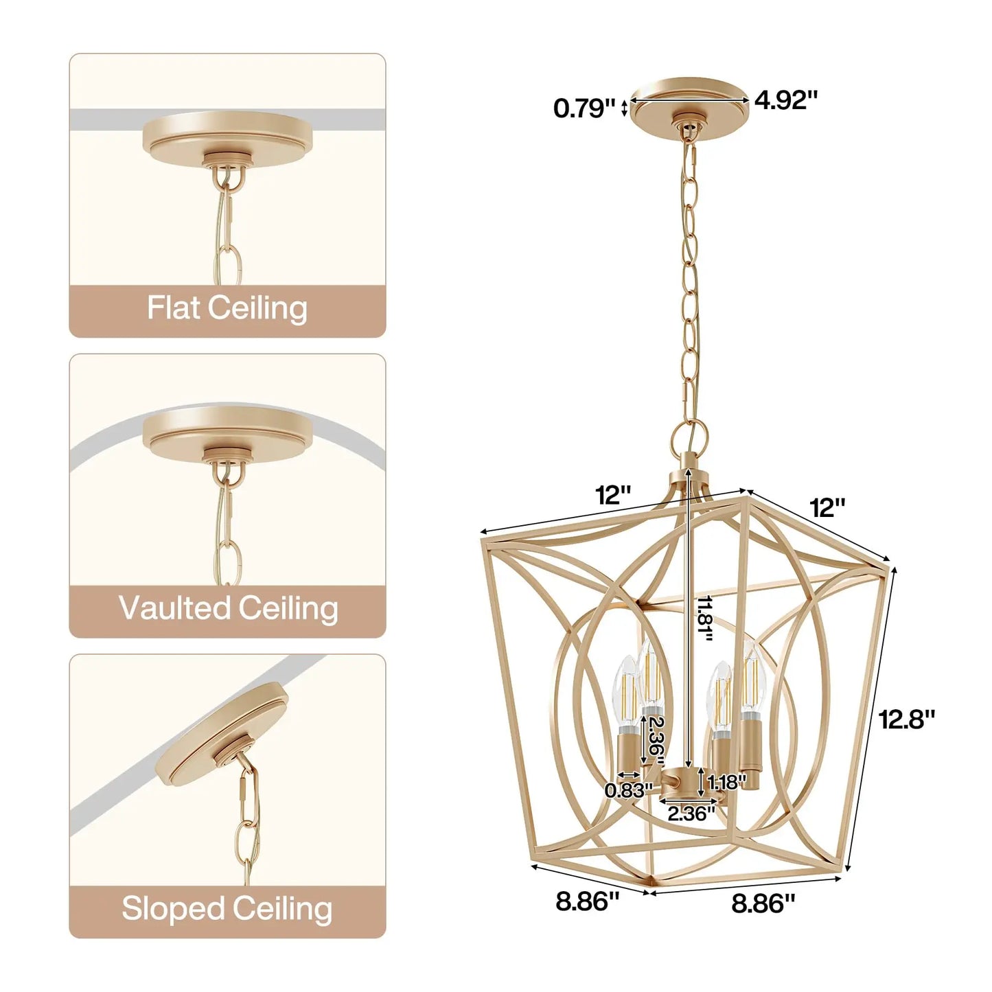 Tribesigns 4 Light Farmhouse Chandelier Rustic Metal Cage Pendant Light