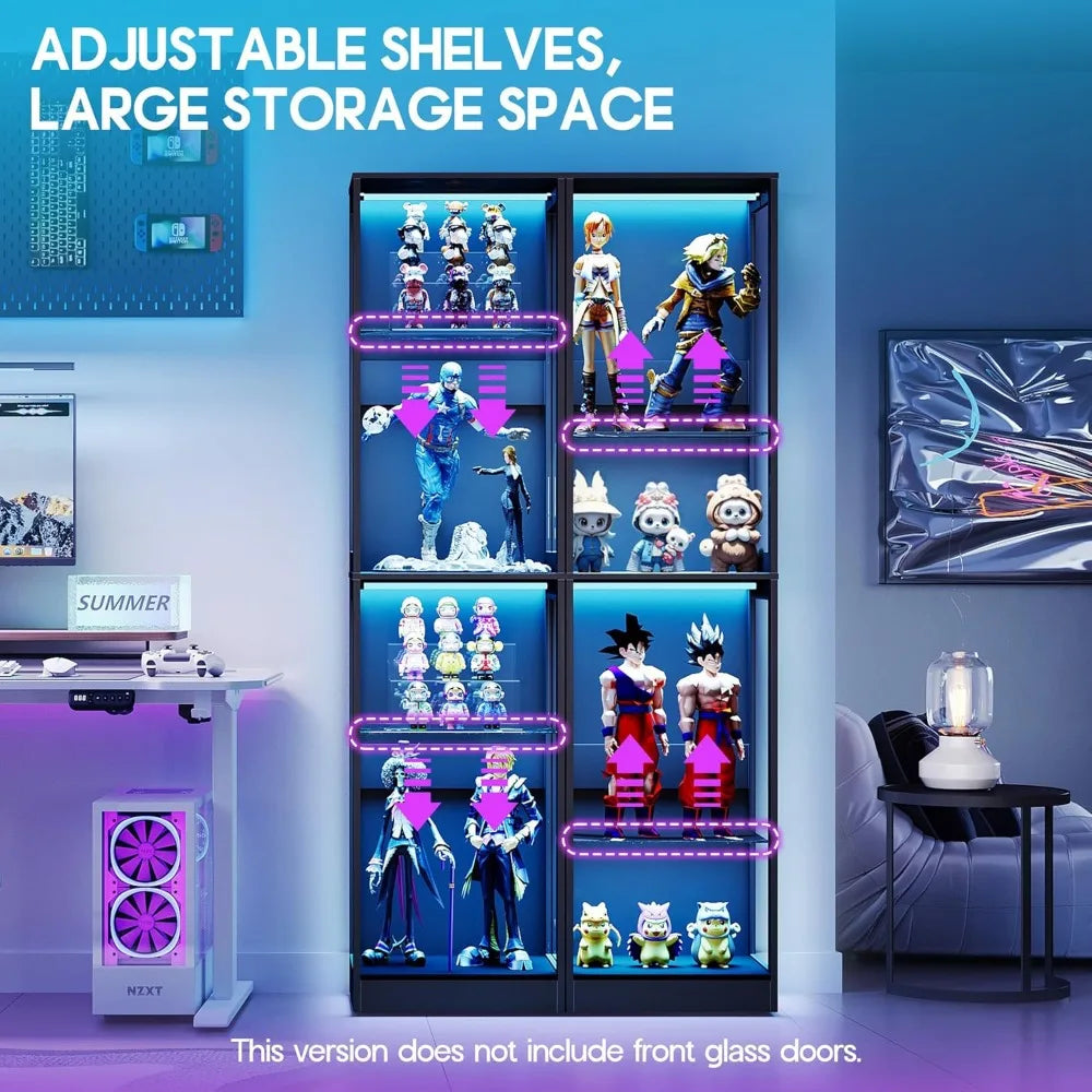RGB Display Cabinet with Adjustable Glass Shelves, 4-Tier Storage Case with LED Lights, Modern Display Shelf for Collection