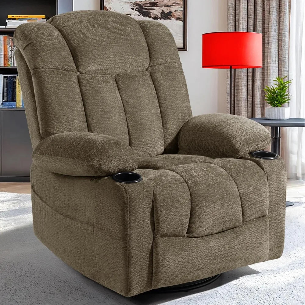 Swivel Rocker Recliner Chair for Adults – Manual Glider Sofa with Massage, Heat & Vibration, 360° Rocking , Customized