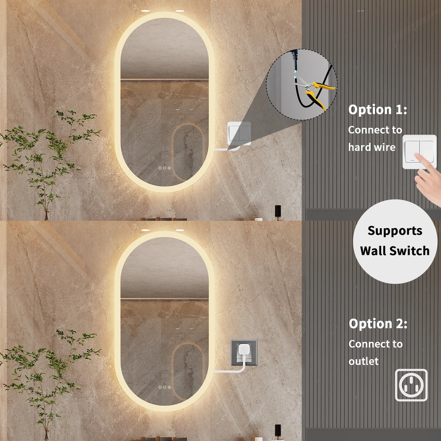 Wisfor LED Oval Bathroom Vanity Mirror With Anti-Fog Lights
