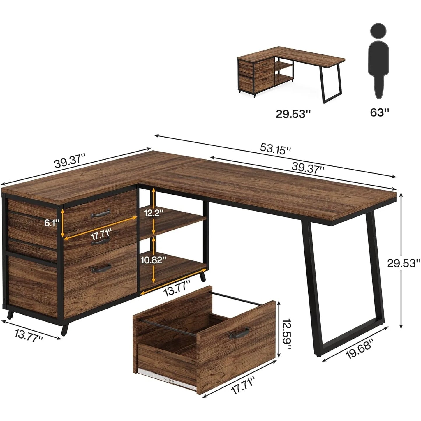 Little Tree L Shaped Computer Desk With Three Drawers