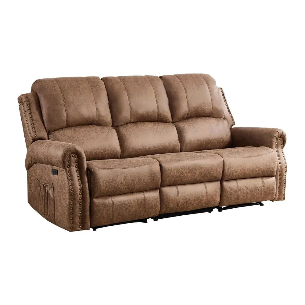 Faux Leather Power Reclining Sofa, 3 Seat Electric Recliner Couch Sofa with Rivet Decoration, Recliner Sofa for Living Room, Of