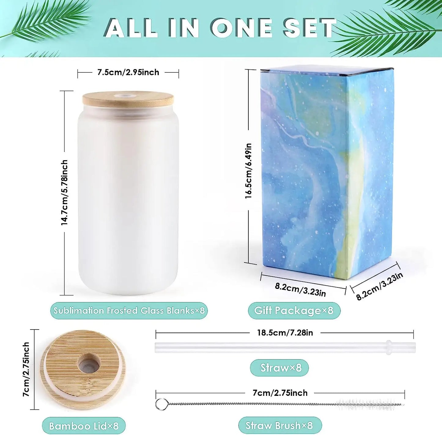 HTVRONT Sublimation Glass Tumblers With Bamboo Lid