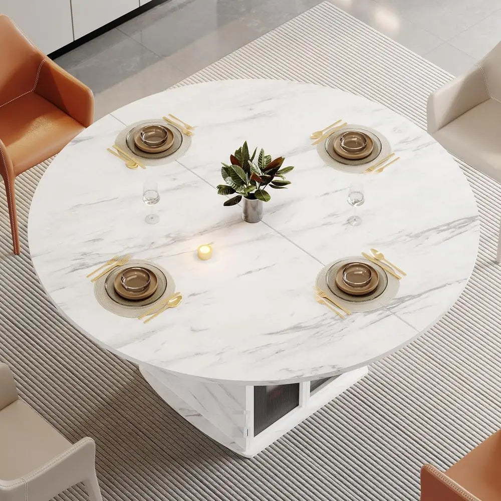 Modern Round Dining Table With Storage And Metal Frame