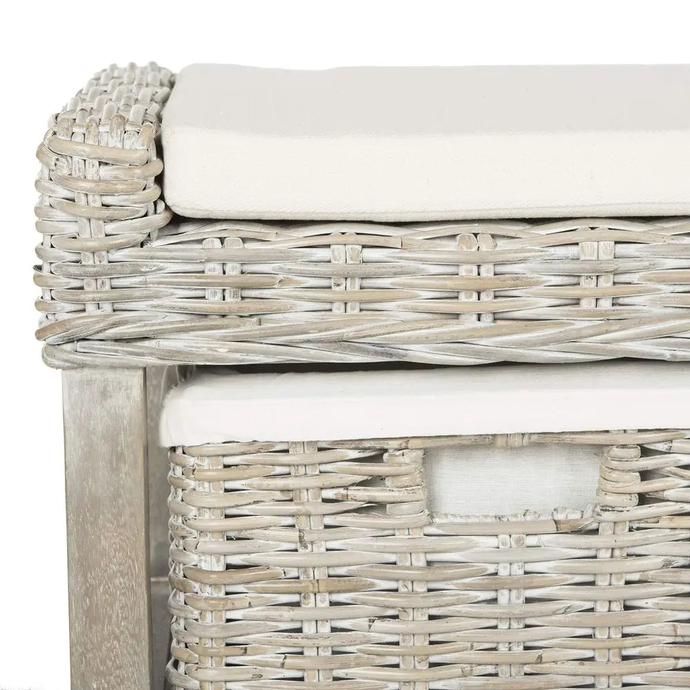 FOX6537A Home Collection Kobutsu Rattan Storage Bench, White Grey Wash