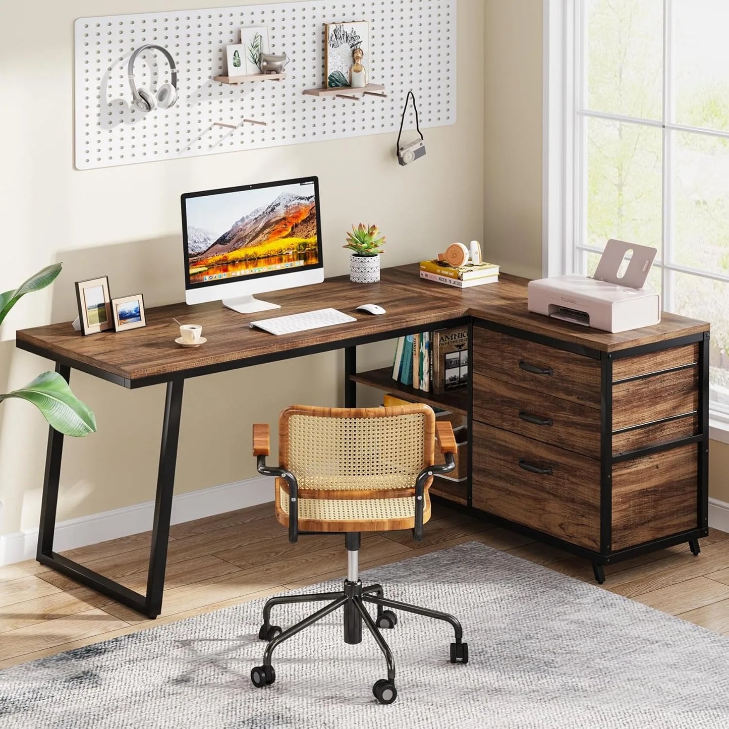 Little Tree L Shaped Computer Desk With Three Drawers
