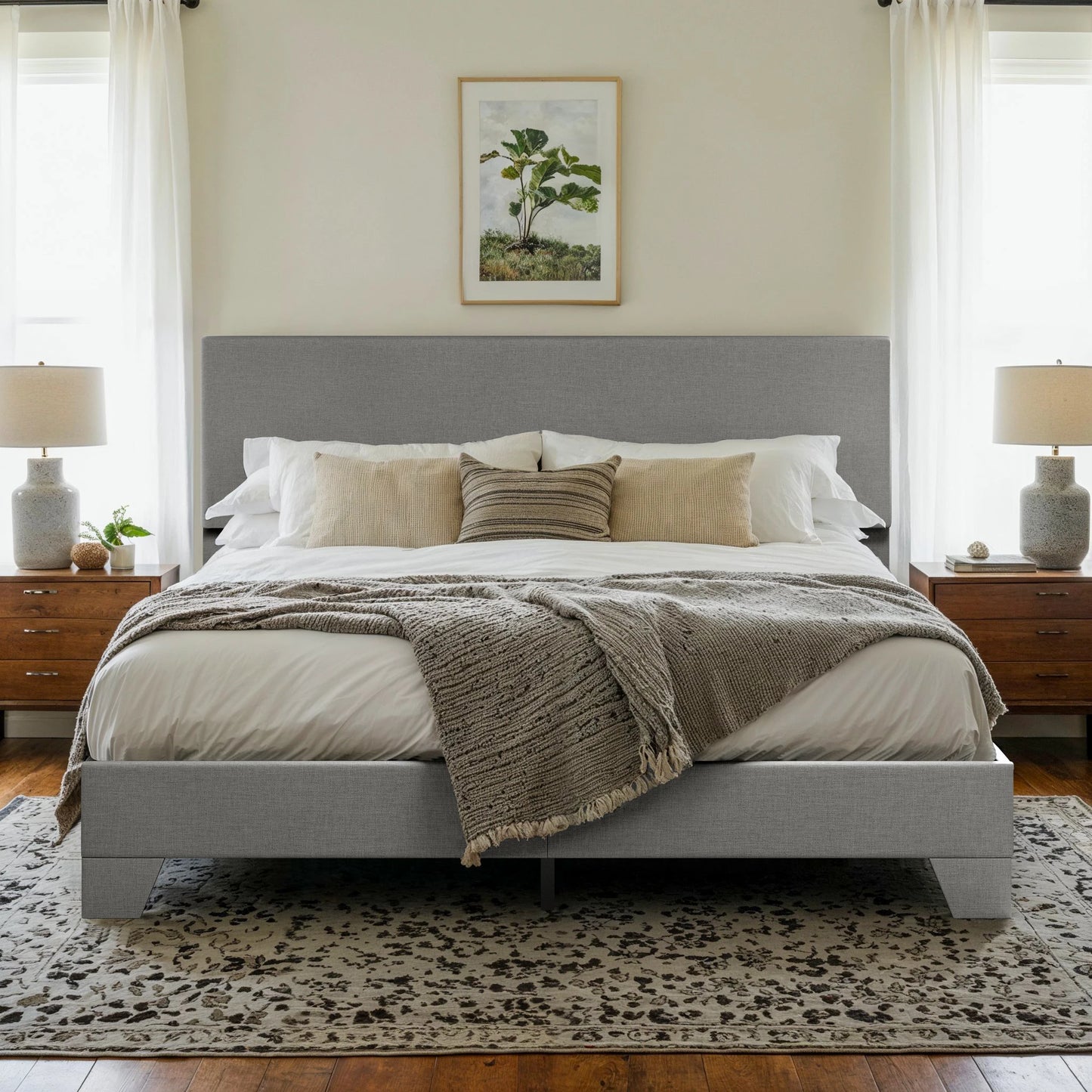 HOOMIC Upholstered Bed Frame With Adjustable Headboard In Linen Fabric
