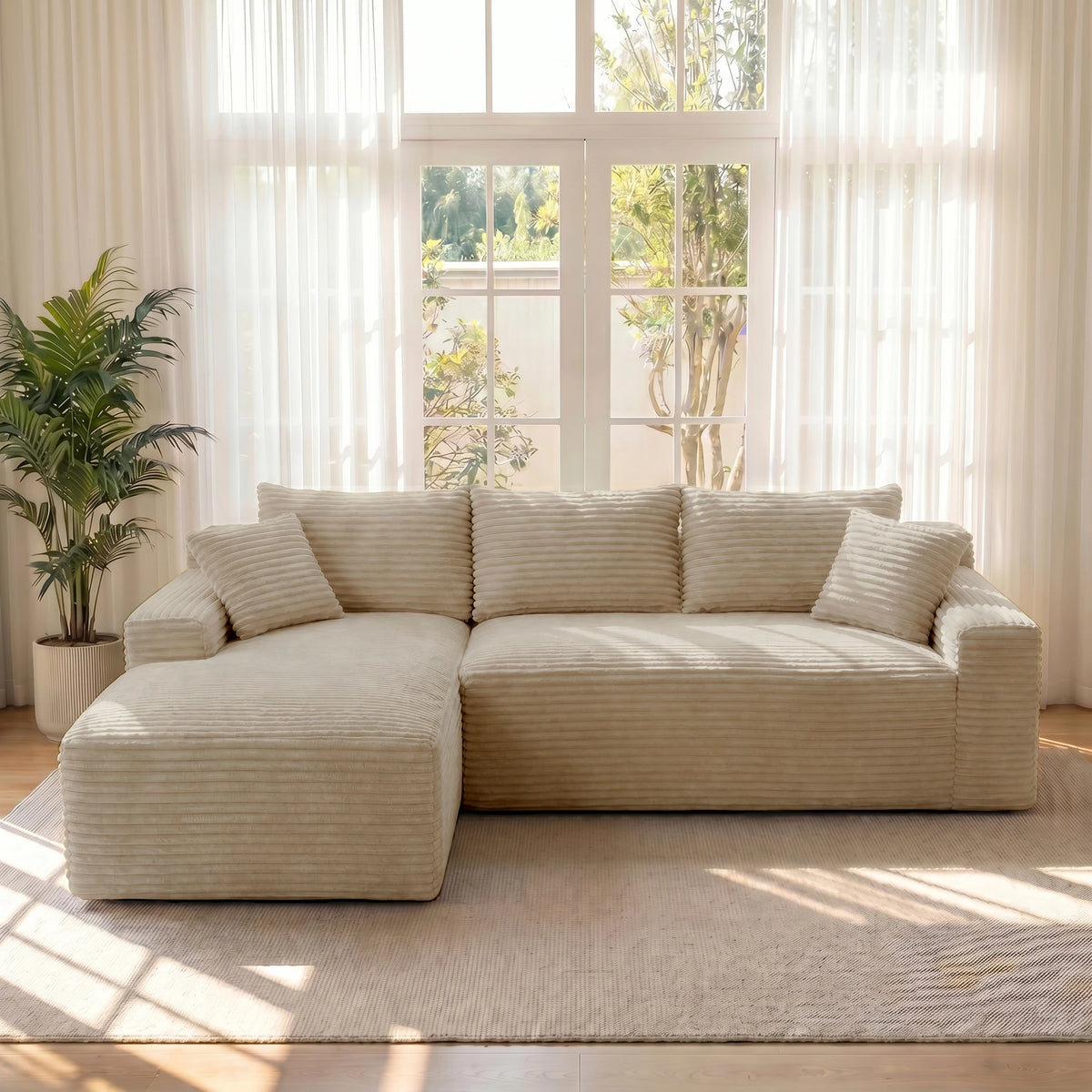 95" Modular Sectional Sofa with Chaise, Deep Seat Corduroy Cloud Couch, No Assembly Modern L Shaped Sofa for Living Room, Oversized Comfortable Lounge Couch Furniture, Space Saving Apartment Sofa, Cozy Home Seating with Remov