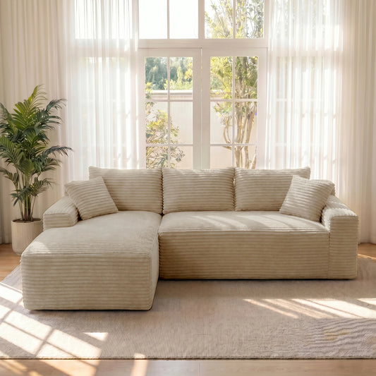 95" Modular Sectional Sofa with Chaise, Deep Seat Corduroy Cloud Couch, No Assembly Modern L Shaped Sofa for Living Room, Oversized Comfortable Lounge Couch Furniture, Space Saving Apartment Sofa, Cozy Home Seating with Remov
