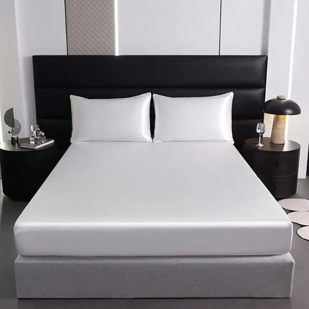Luxurious Solid Silky Satin Fitted Sheet Set With Pillowcases