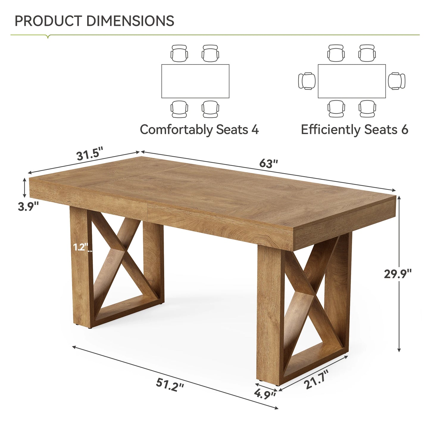Tribesigns Dining Table For 4 To 6 People Farmhouse Rectangle