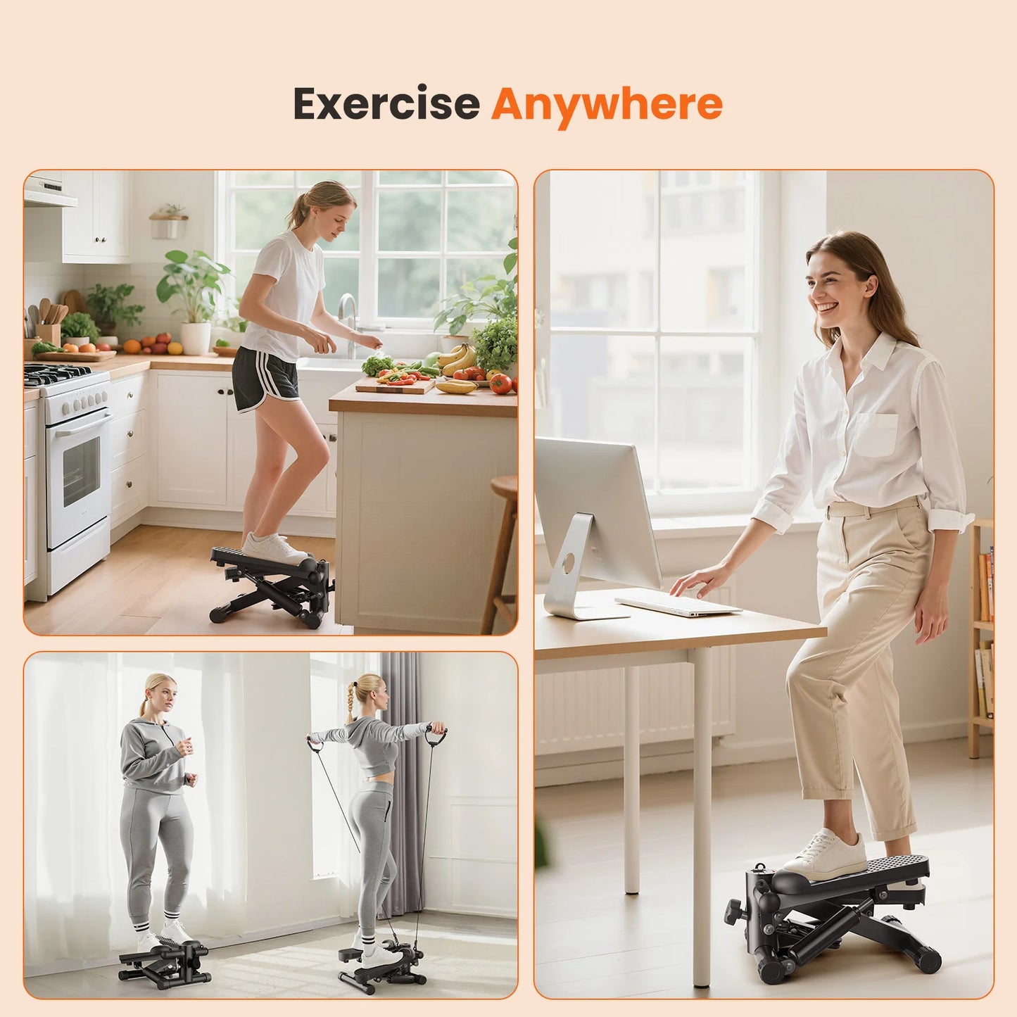 Mini Stepper With Resistance Bands Hydraulic LCD Monitor 300 Lbs