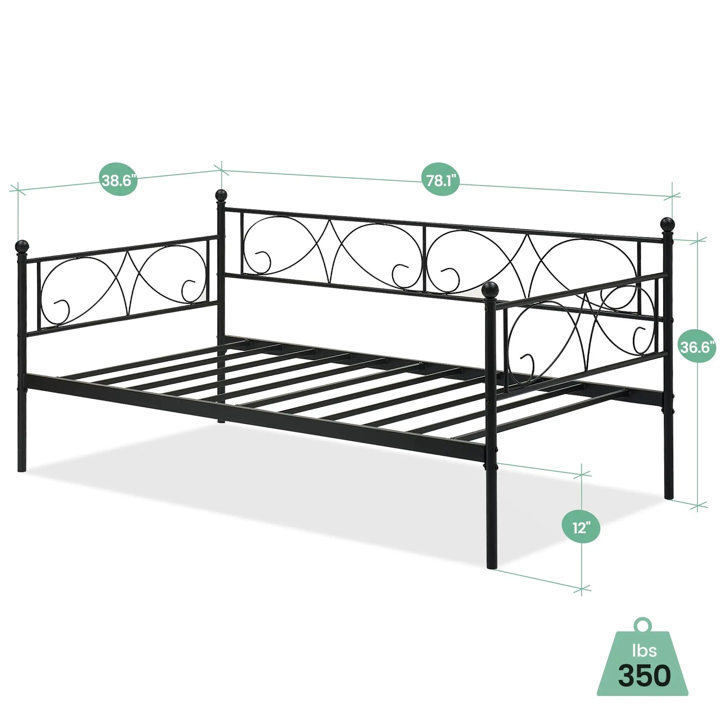 Studyset CN Daybed Frame With Metal Slats And Headboard
