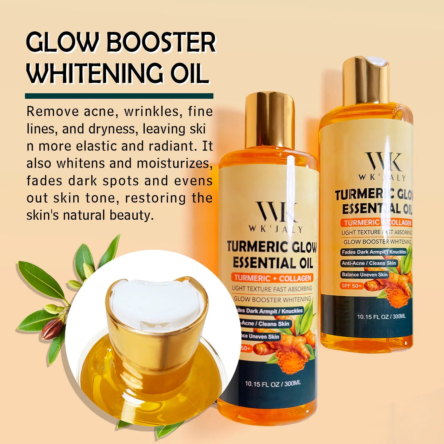 Turmeric Glowing Body Oil Jojoba Collagen Vitamin E Whitening Moisturizer