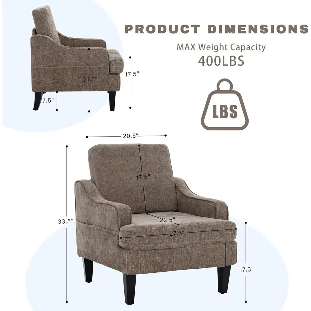 Upholstered Chenille Accent Chair With Wood Frame for Living Room