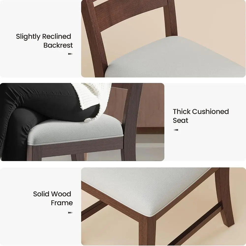 Set of 6 Wooden Ladder Back Dining Chairs with Thick Cushion, Suitable for Home and Restaurant, Easy to Clean, Brown