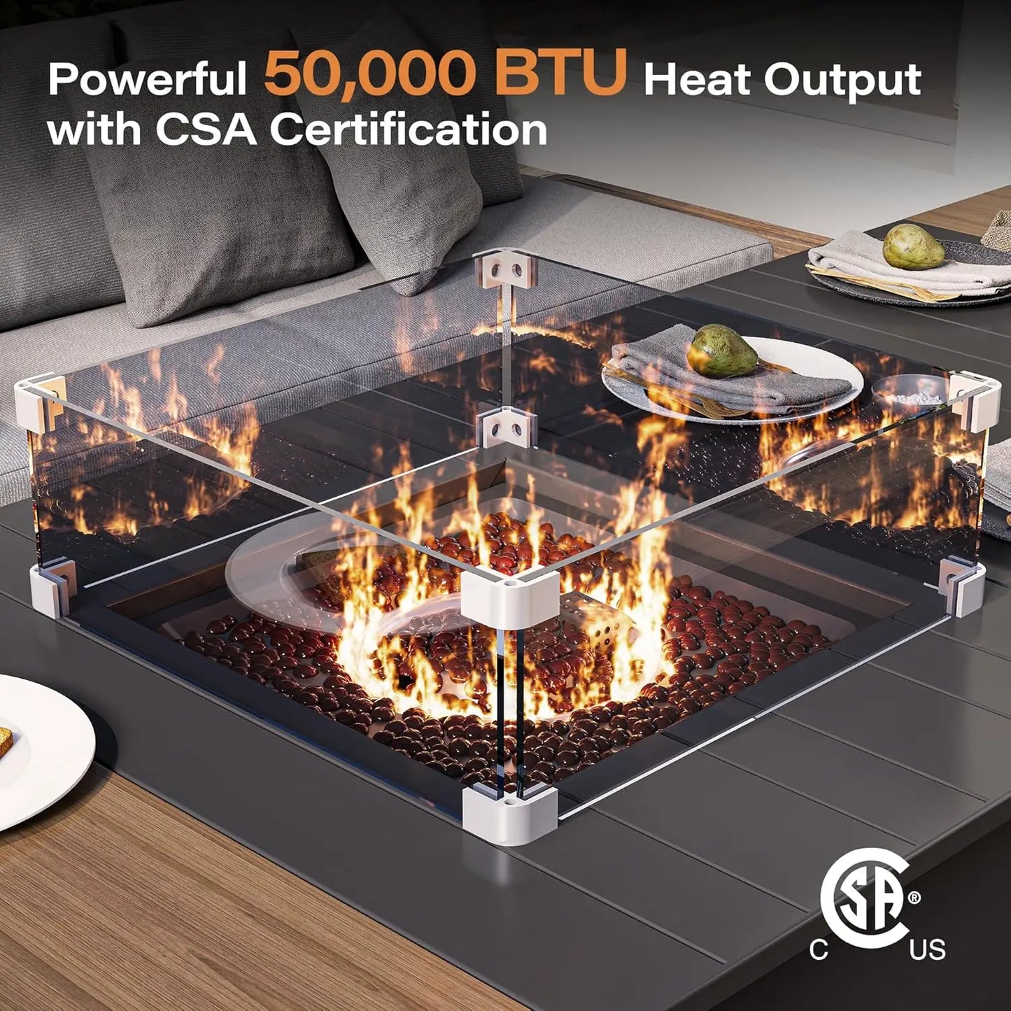 Premium Outdoor Propane Gas Fire Pit Table With Wind Guard