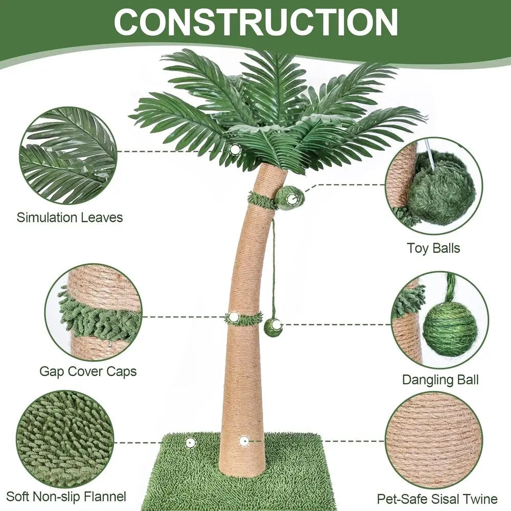 40 Tall Curved Design Cat Scratching Post with 3 Interactive Balls, Natural Sisal Rope for Indoor Cats Adults Kittens, Multi-Com