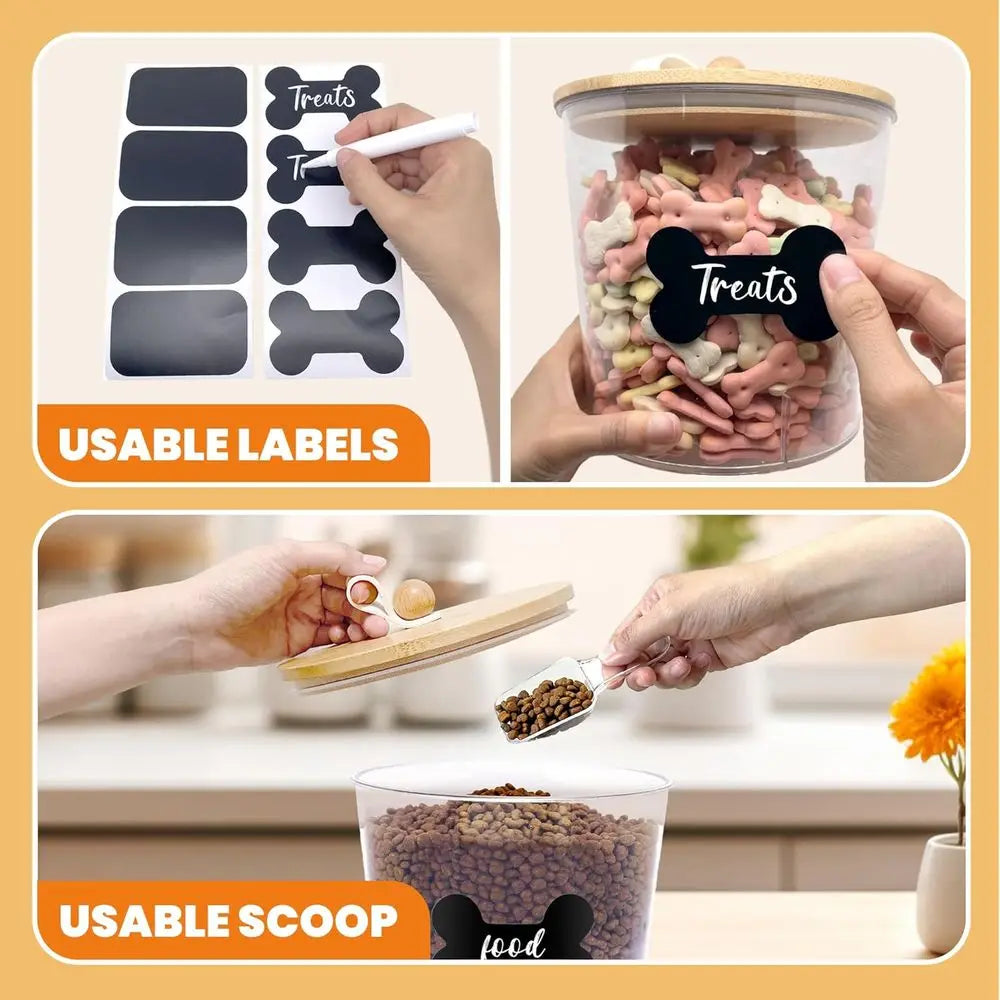 3 Pack Airtight Dog Treat Containers with Bamboo Lids, Treat Jars with Scoops, Clamps, Labels, Marker, Treat Holder