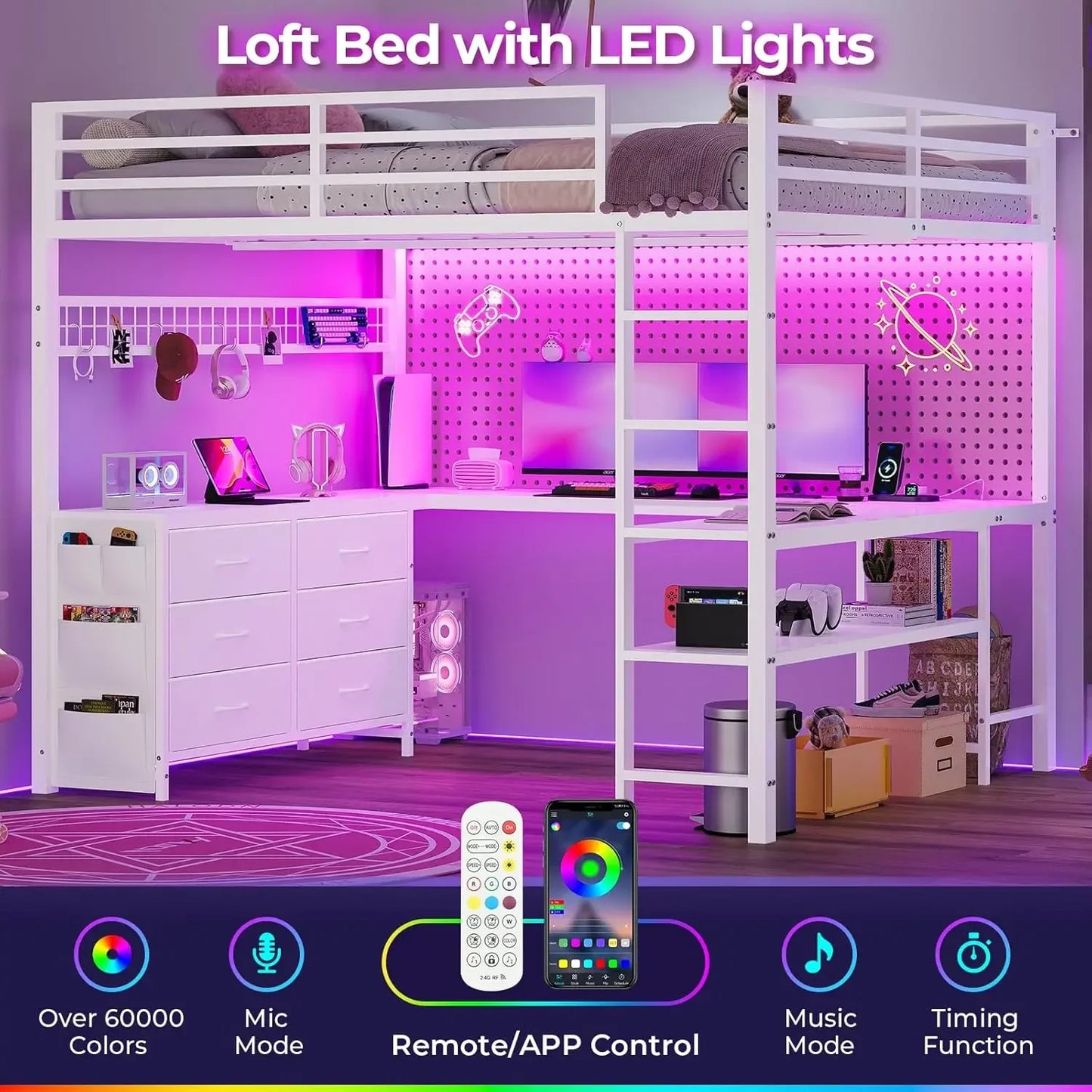 Loft Bed Full Size With U Shaped Desk And StorageSpace