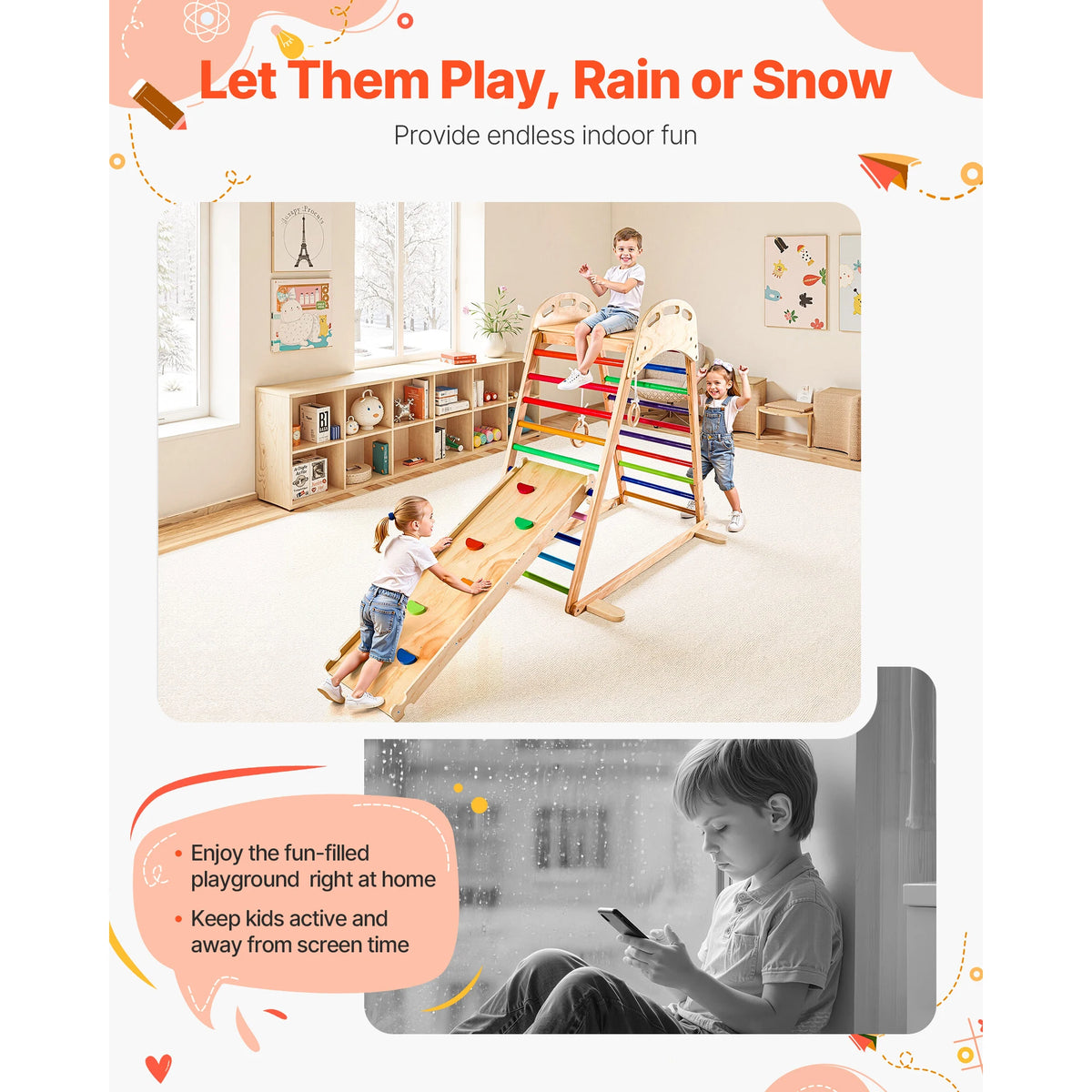 SucceBuy Indoor Wooden Playground Jungle Gym With Climbing Slide