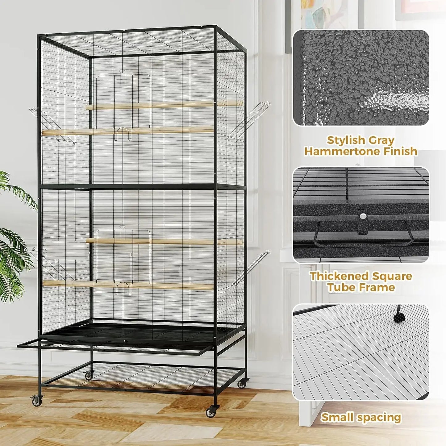 Studyset Parrot Parakeet Cage Wrought Iron Rolling Stand