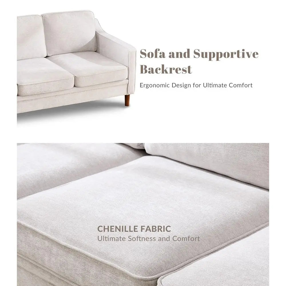 80 Chenille Sofa, 3 Seater Couch, Mid Century Modern Couches with Solid Wood Legs for Living Room amp Bedroom, Silver Gray