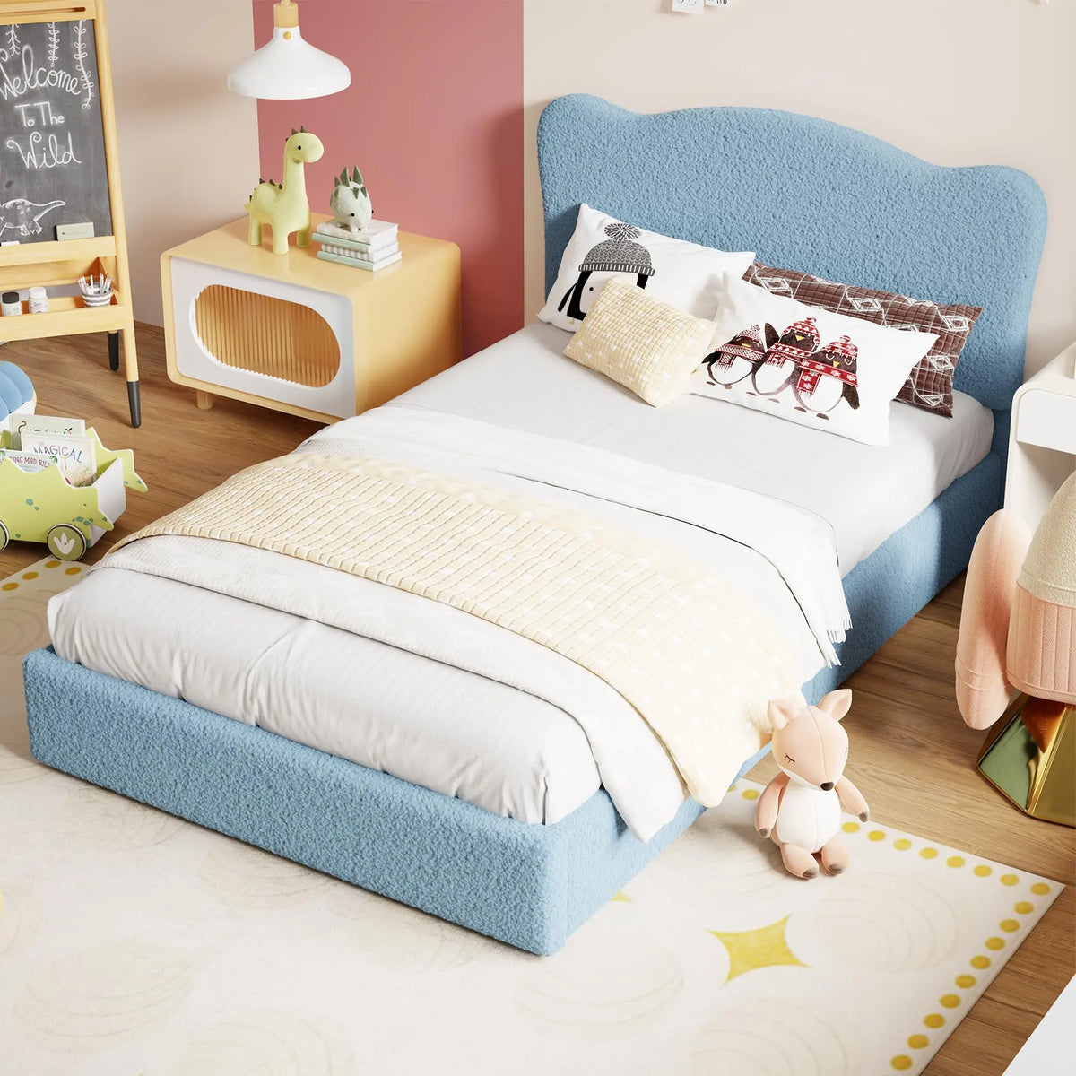 GAOMON Upholstered Platform Bed Frame for Kids - Full and Twin Size Options with 2 Storage Drawers - Velvet Headboard, Sturdy Wooden Slats, Low Profile, Noise-Free, No Box Spring Needed - Ideal for Bedroom or Dorm