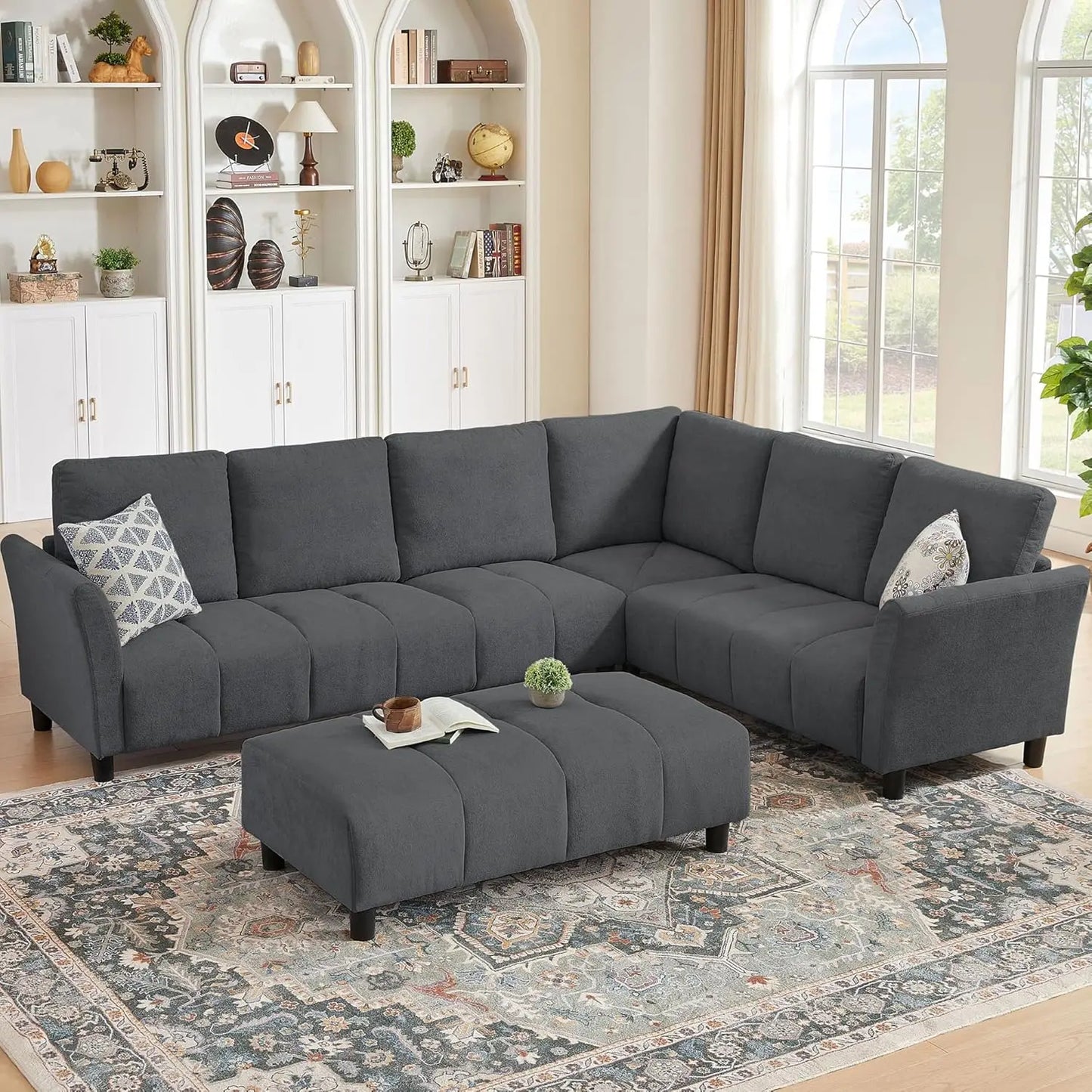 Modular Sectional Sofa Couch L Shaped With Reversible Ottoman