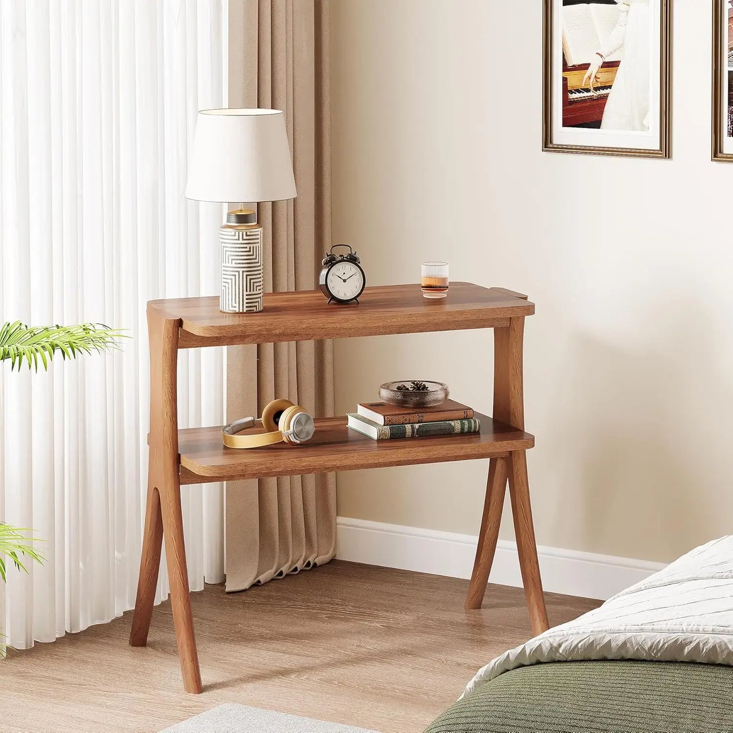 Little Tree Side Table With 2-Tier Storage, Farmhouse End Table