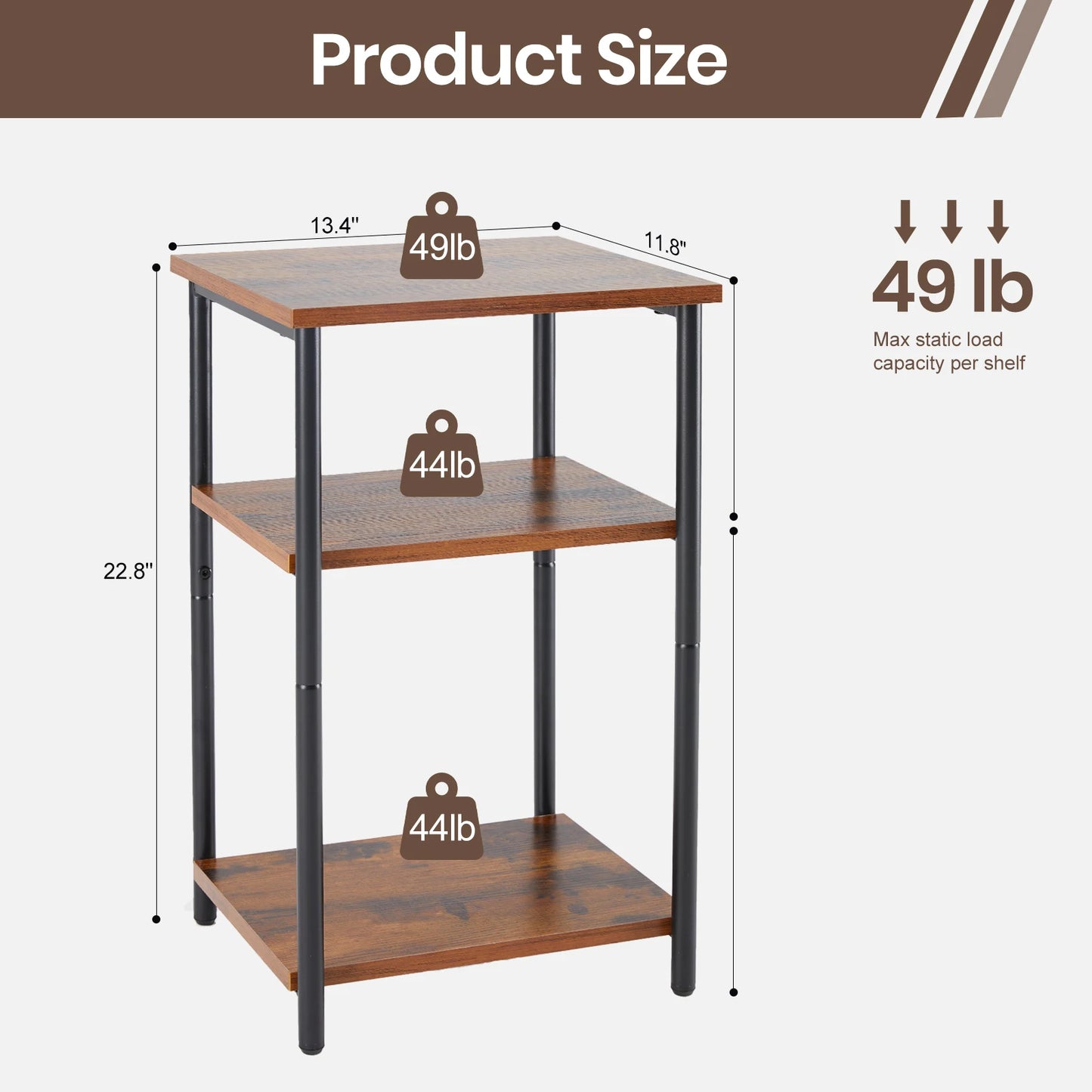 JHK 2 Tier End Table With Adjustable Feet For Living