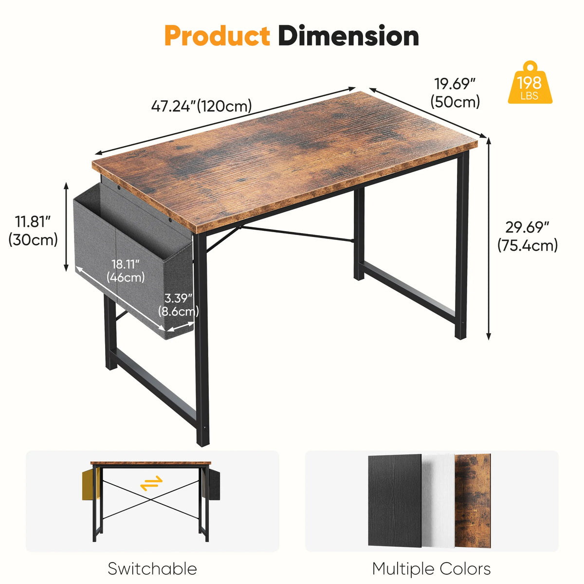 JHK Wooden Computer Desk With Metal Frame And Storage Bag