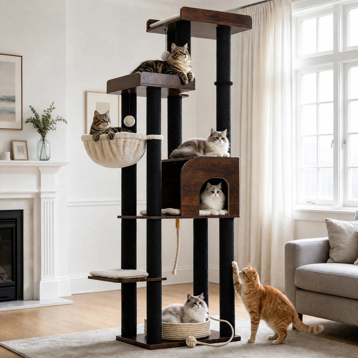 PAWZ Road Wood Cat Tree With Woven Bed And Perches