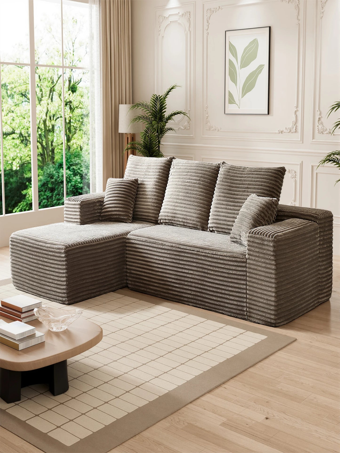 L-Shaped Corduroy Recliner Sofa With Chaise Deep Seat Modular Sectional