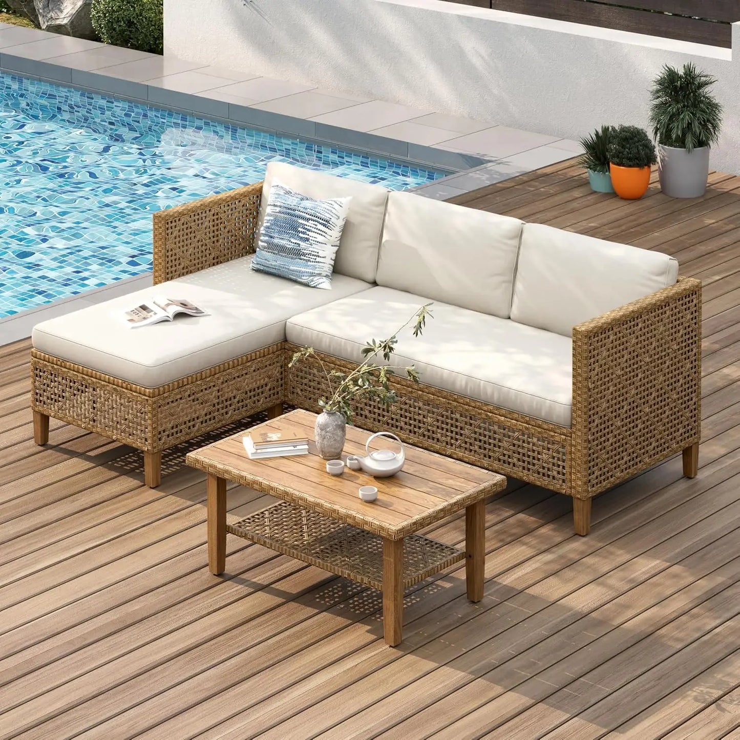 Contemporary Outdoor Sectional Wicker Patio Sofa Set