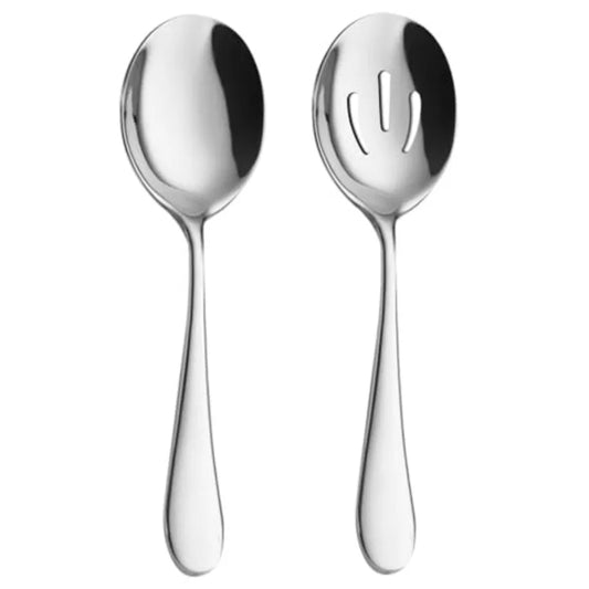 AOOSY 2 Pieces Stainless Steel Flatware Serving Sets 8.7-Inch Long Handle Slotted Spoons and Serving Spoons for Buffet Banquet