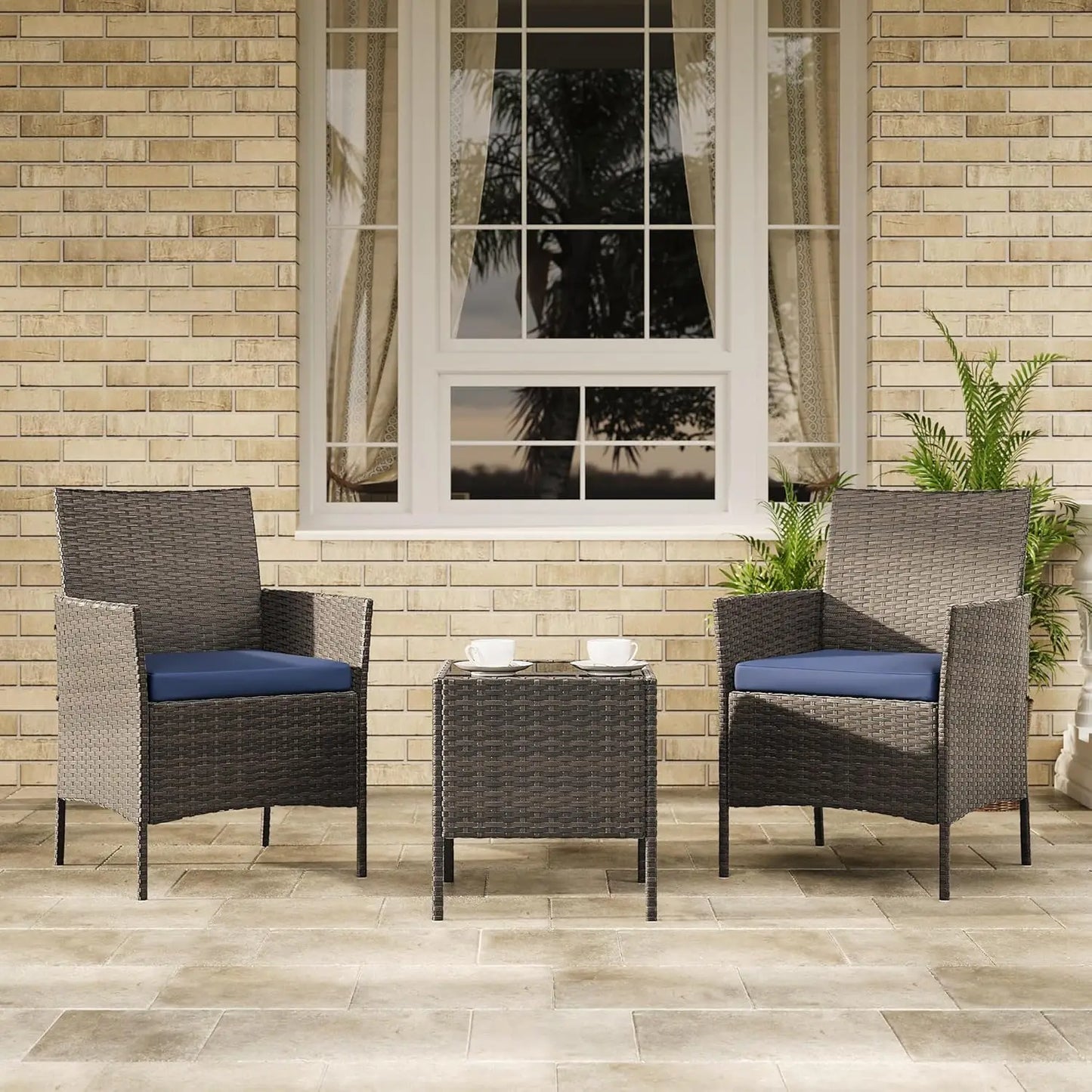 HiMISS All Weather 3 Piece Patio Set With Rattan Chairs
