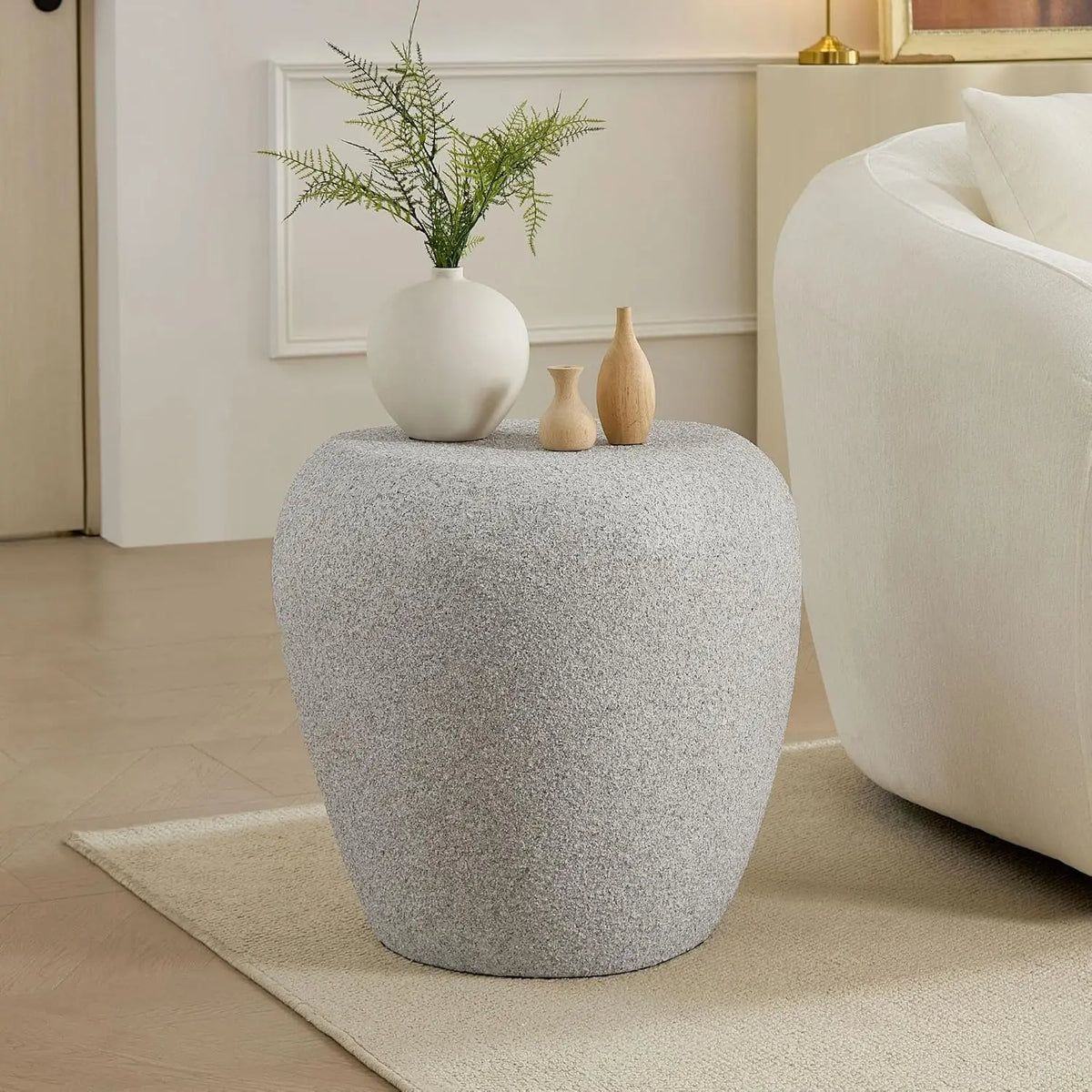 36" Oval Coffee Table, Modern Faux Stone Circle Center Table Accent Travertine Tea Table for Living Room, Magnesium, Customized