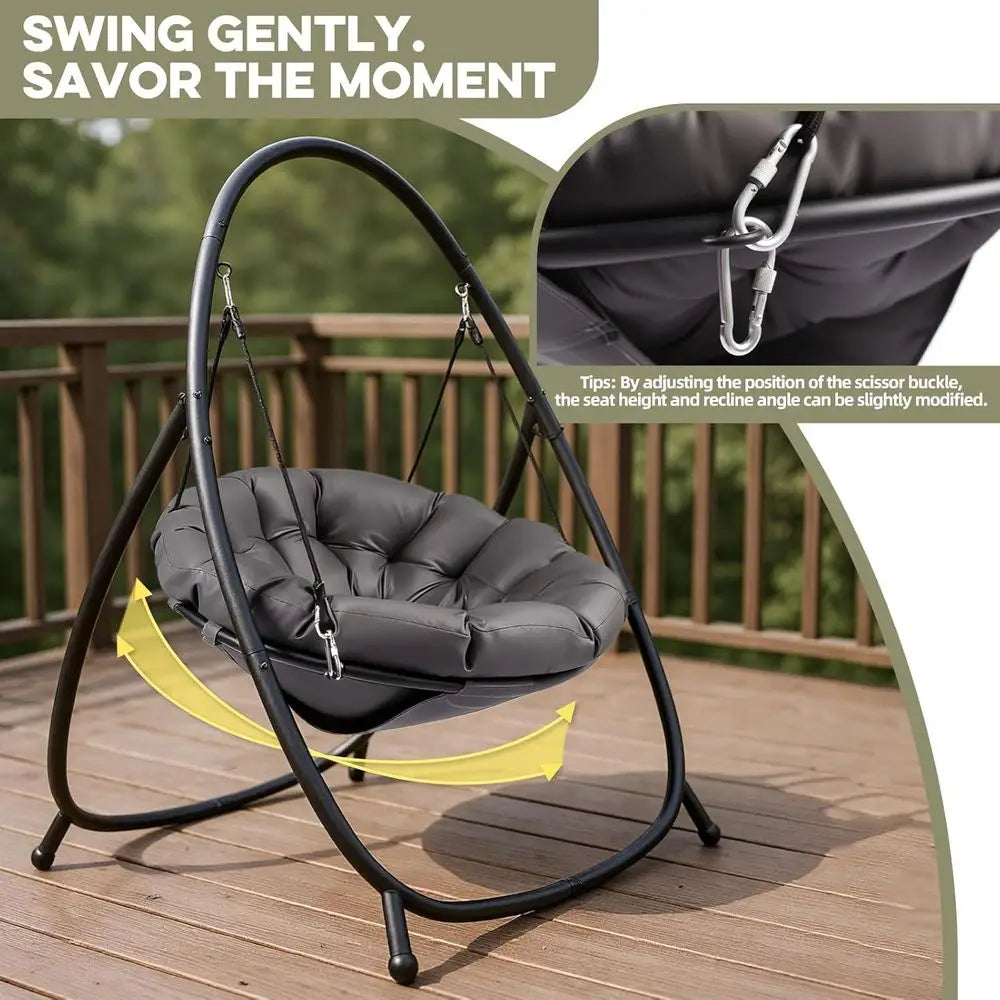 Hammock Hanging Chair with Stand Round-Shaped Swing Chair Indoor with Padded Cushion or Outdoor Bedroom Patio Balcony