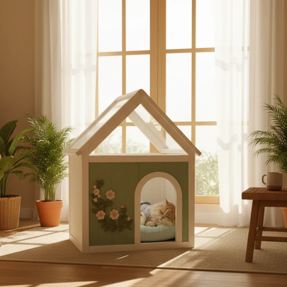 Cedar Indoor Cat House with Clear Acrylic Roof – Wooden Pet House for Small Cats & Dogs Moisture-proof,pest-proof Pet Products