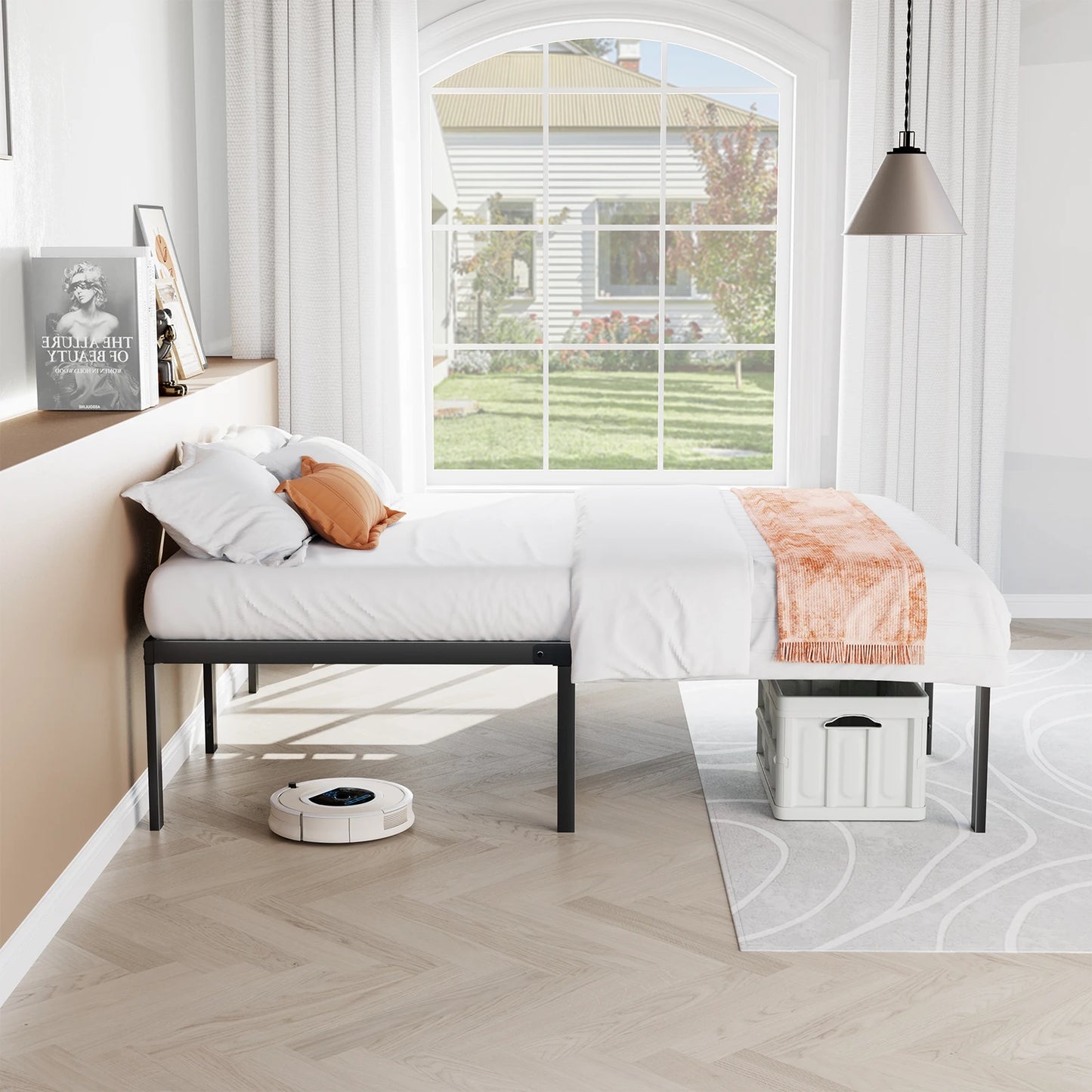 JHK Bed Frame Metal Platform With Sturdy Steel Slats Storage