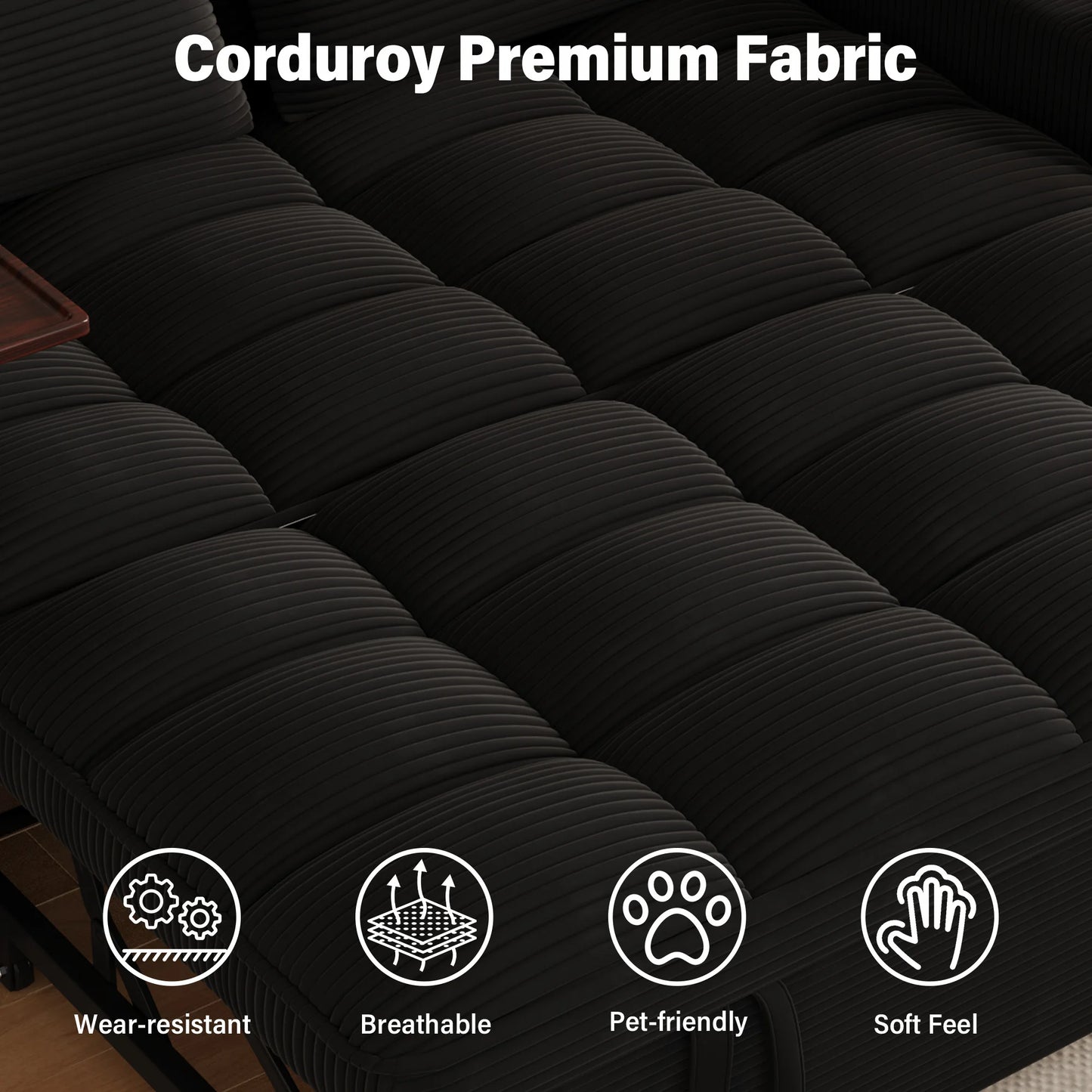 Convertible Folding Sofa Bed With Corduroy Fabric And USB Charging